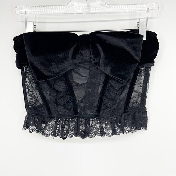 NEW Urban Outfitters Out From Under Down To Me Velvet Bow Bustier Top M Black - Picture 2 of 5